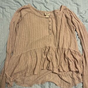 Mossimo Supply Co. Pink Ribbed Long Sleeve Blouse